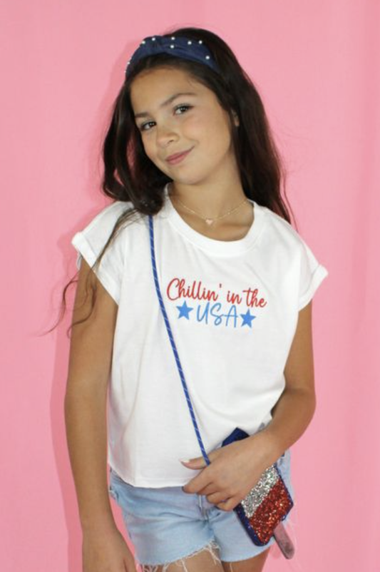 Chillin' in the USA Embroidery Sleeveless Shirt