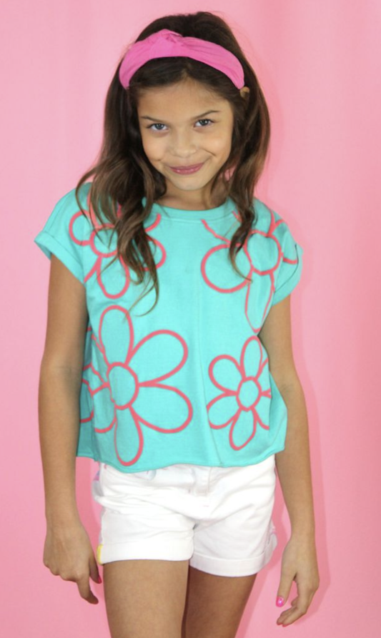 Front and Back Puff Print Flowers Sleeveless Shirt