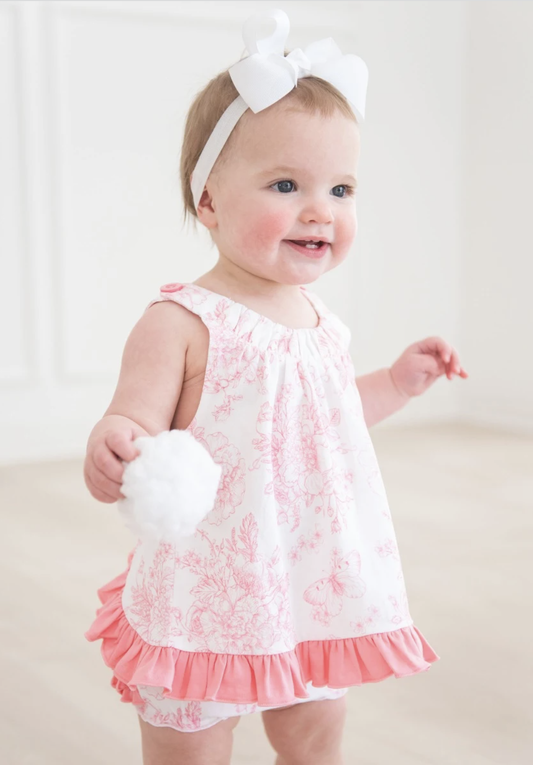 Bubblegum Pink Butterfly Garden Toile Knit Swing Top and Bloomer Set