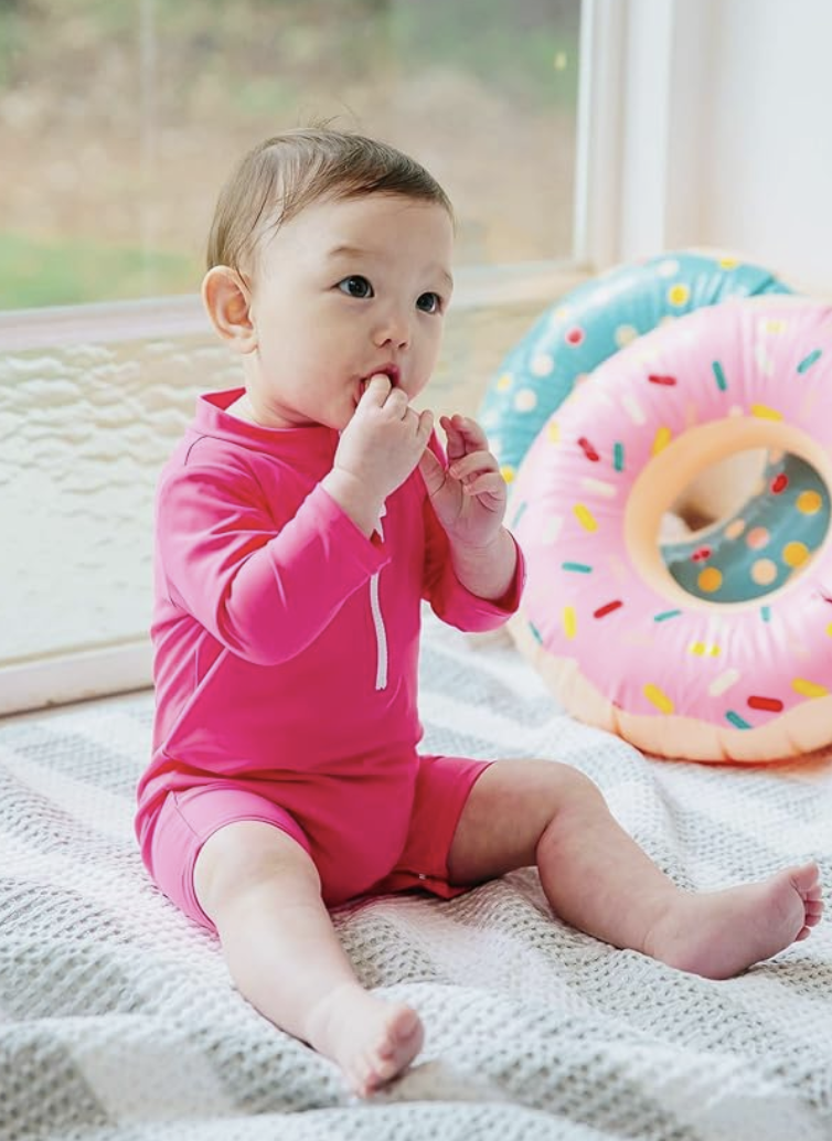 Vaenait Baby Solid Pink Rashguard One-Piece
