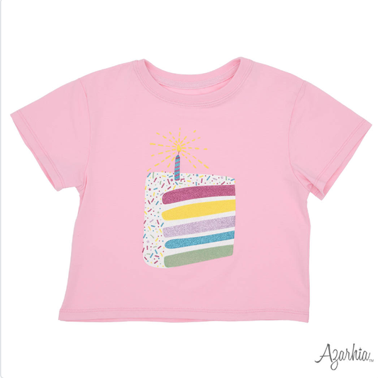 Glitter Birthday Cake Pink Boxy Tee