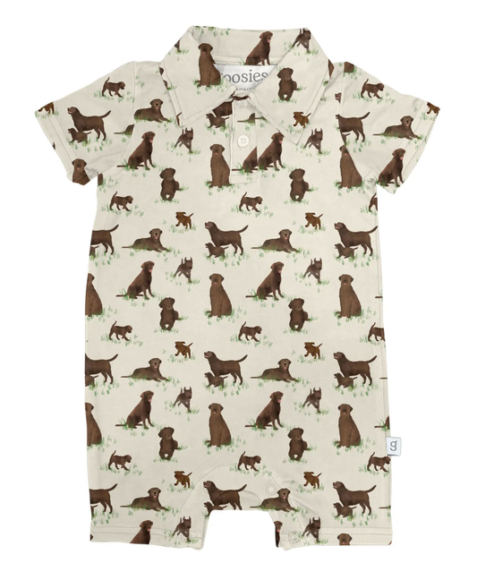 Chocolate Lab Dogs - Ss Polo Romper