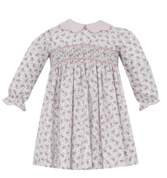Petit Bebe Jasmine Pink English Garden Floral Dress w/Pink Scalloped Collar