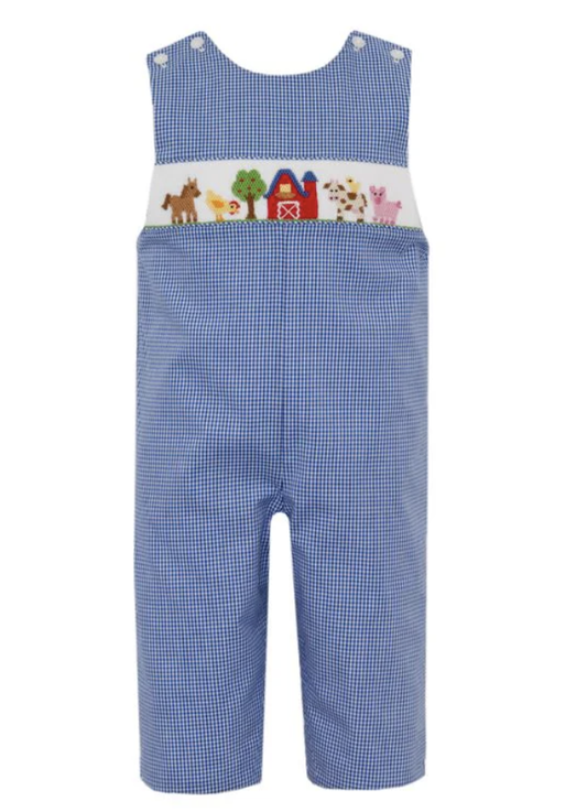 Petit Bebe Farm Boys Royal Blue Gingham Long JonJon