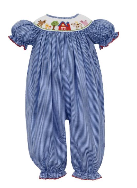 Petit Bebe Royal Blue Gingham Long Bishop Bubble