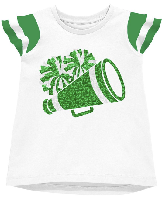 Shimmer Ruffle Sleeve Sequin Cheer in Green Game Day