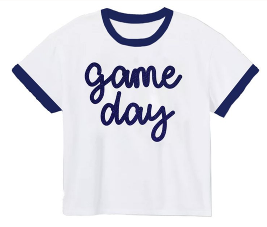 Tinsel Game Day Ringer Boxy T' Navy