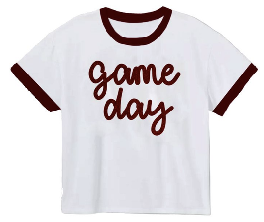 Tinsel Game Day Ringer Boxy T' Maroon