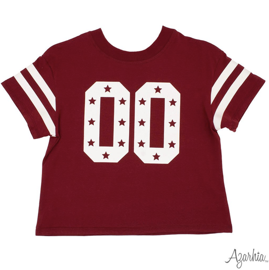 Glitter Double 00 Stars Boxy T Maroon Game Day