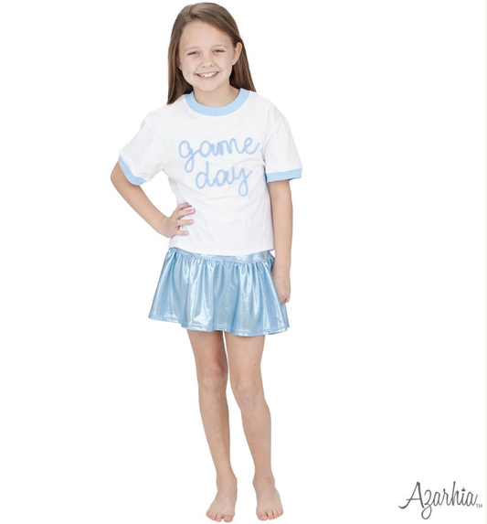 Tinsel Game Day Ringer Boxy T' Light Blue