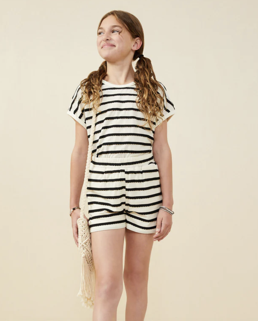 Hayden Girl Black Textured Stripe Short Set