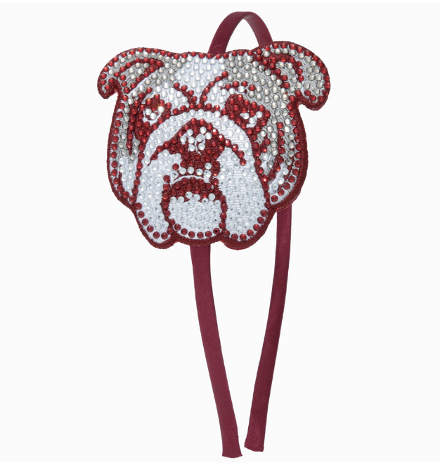 Bulldog in Maroon Rhinestone Patch Headband