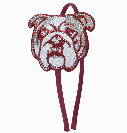 Bulldog in Maroon Rhinestone Patch Headband