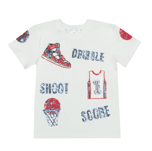 Belle Cher Red & Lt Blue Basketball Sequin Shirt