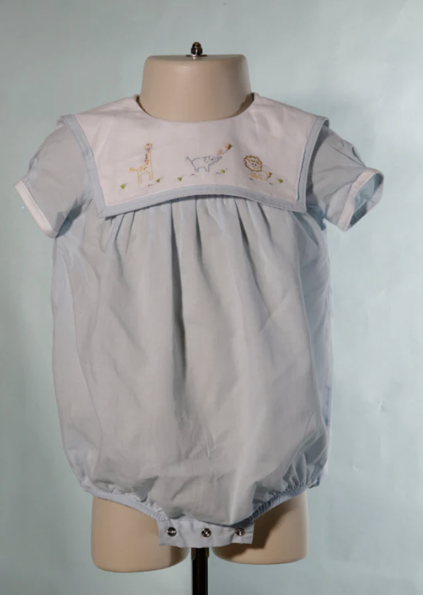 Love Me Blue Bubble w/ Sailor Collar Embroidered Animals