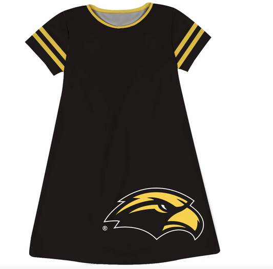 Southern Mississippi Big Logo Black Stripes Short Sleeve A Line Dress