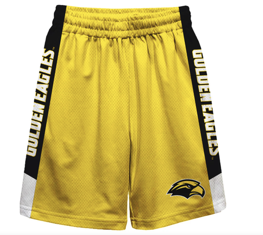 Southern Miss Golden Eagles Game Day Black Stripes Boys Solid Gold Athletic Mesh Short