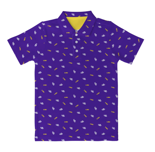 LSU Tigers Repeat Logo Purple Short Sleeve Polo Shirt