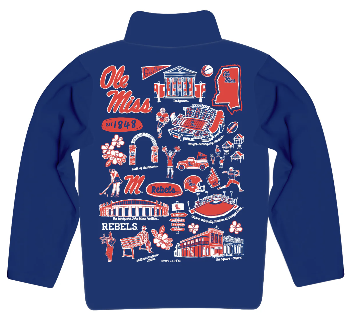 Ole Miss Hand Sketched Artwork Navy Quarter Zip