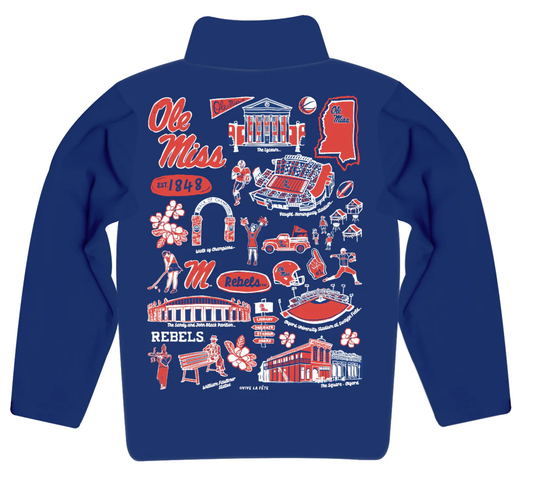 Ole Miss Hand Sketched Artwork Navy Quarter Zip