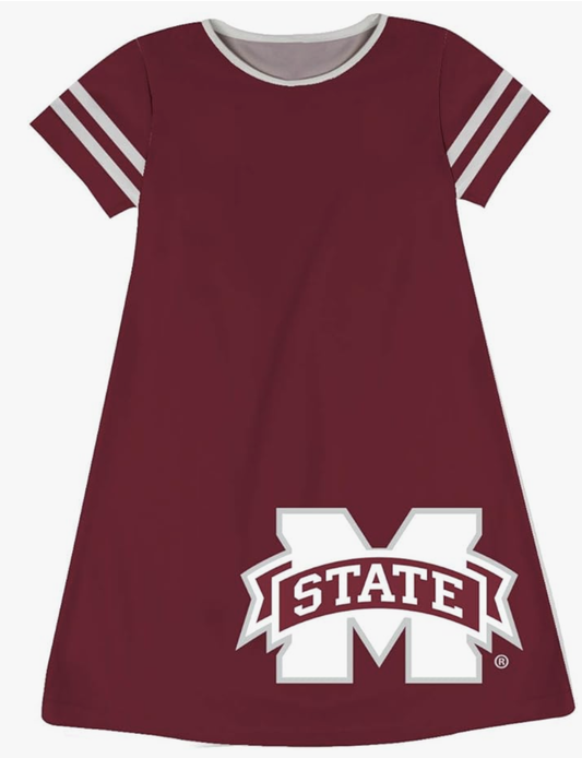 Mississippi State Big Logo White Stripes Short Sleeve A Line Dress