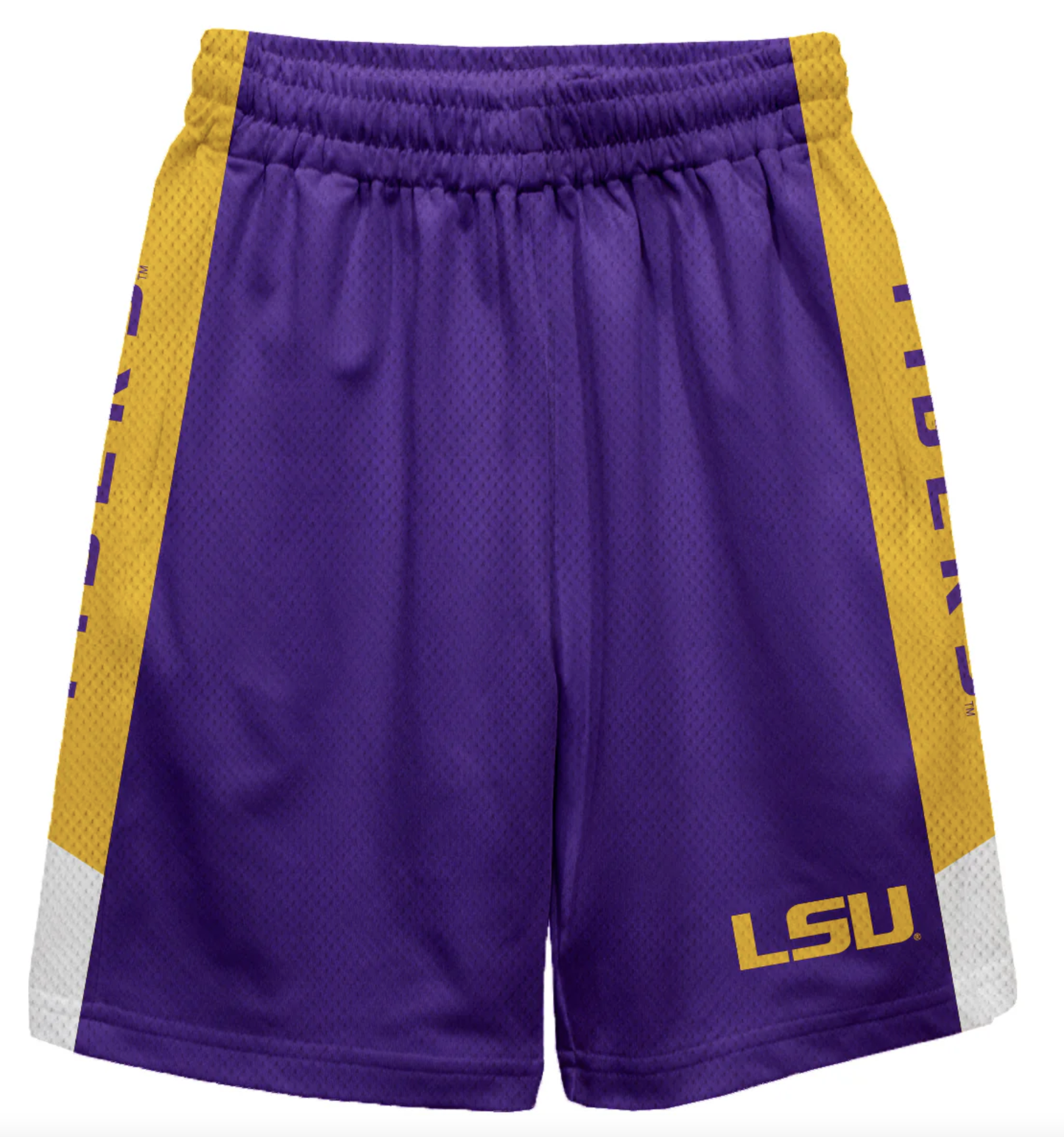 LSU Tigers Game Day Gold Stripes Boys Solid Purple Athletic Mesh Short