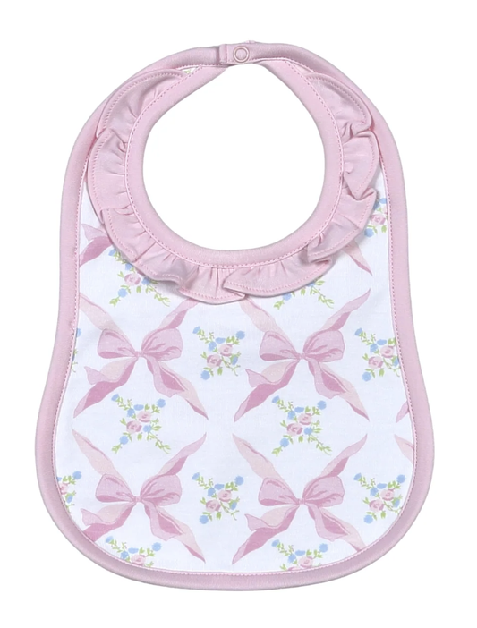 Baby Loren Pink Bows Pima Bib