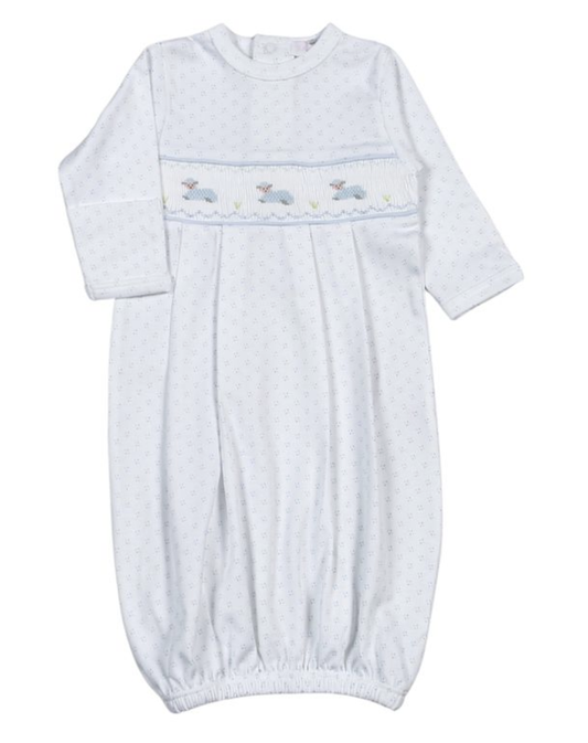 Baby Loren Blue Baby Lamb Hand Smock Pima Gown