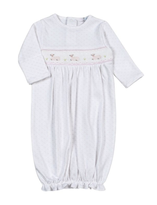 Baby Loren Pink Baby Lamb Hand Smock Pima Gown