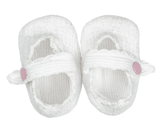 Paty Knit Crib Shoe White w/Pink