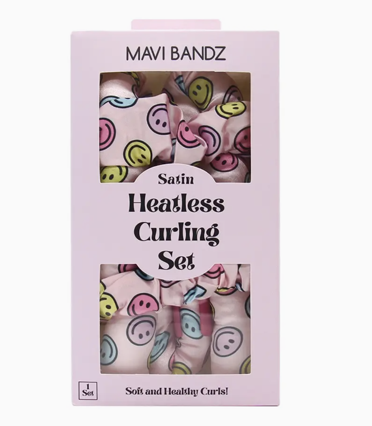 Smiley Satin Heatless Curling Curler Rod Set with Scrunchies