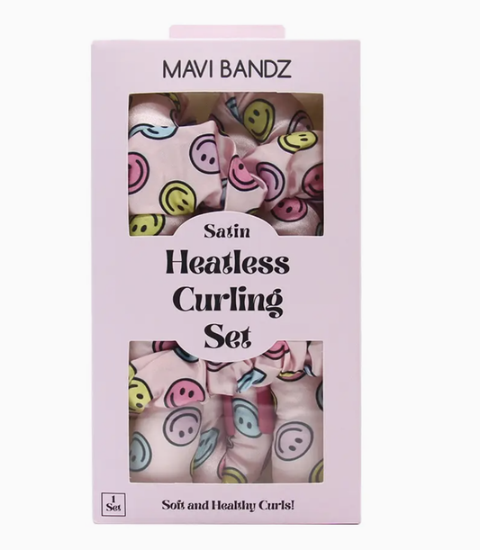 Smiley Satin Heatless Curling Curler Rod Set with Scrunchies
