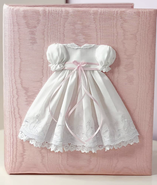 Baby Memory Book in Moire' with Swiss Batiste Dress