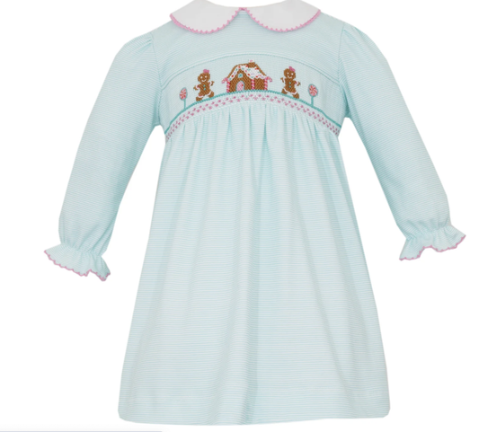 Petit Bebe Gingerbread House Aqua Knit Dress