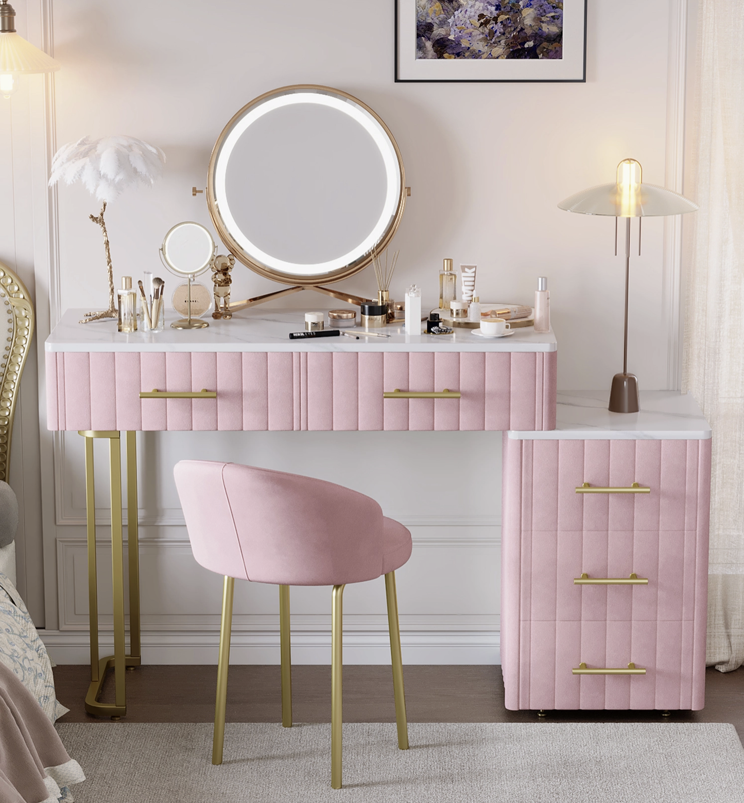 Princess Style Pink Vanity Table+Chair
