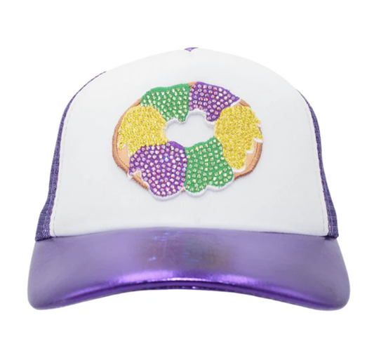 Azarhia King Cake Rhinestone Mardi Gras Trucker Hat
