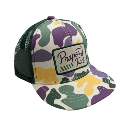 Properly Tied Sportsman Trucker Hat Mardi Gras Camo
