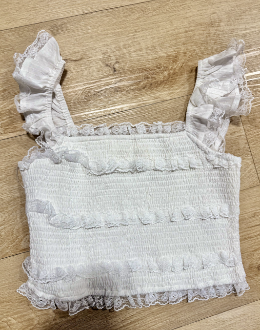 Peach Love White Lace Trim w/Ruffle Detail Crop Top