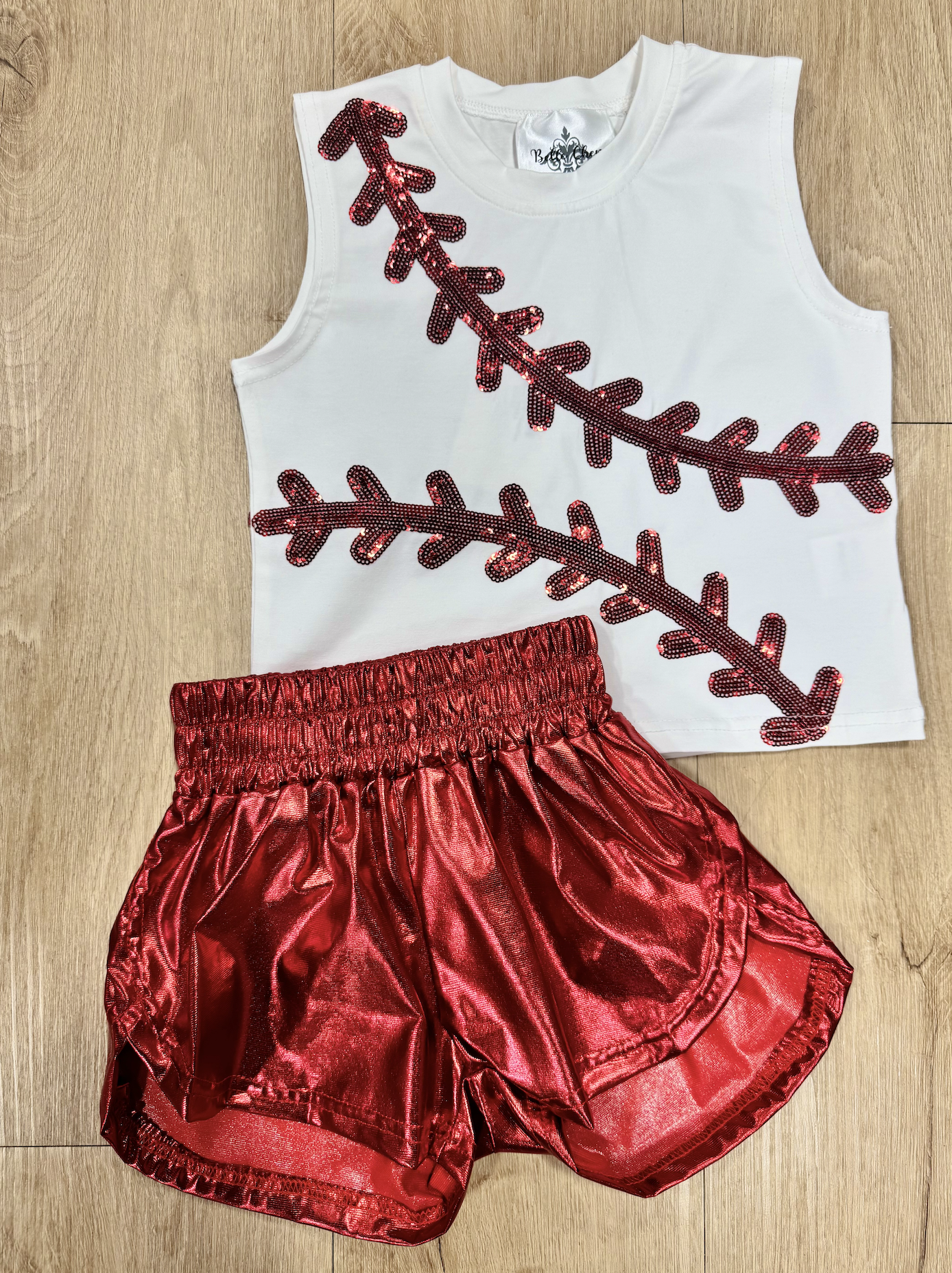 Belle Cher Red Metallic Shorts