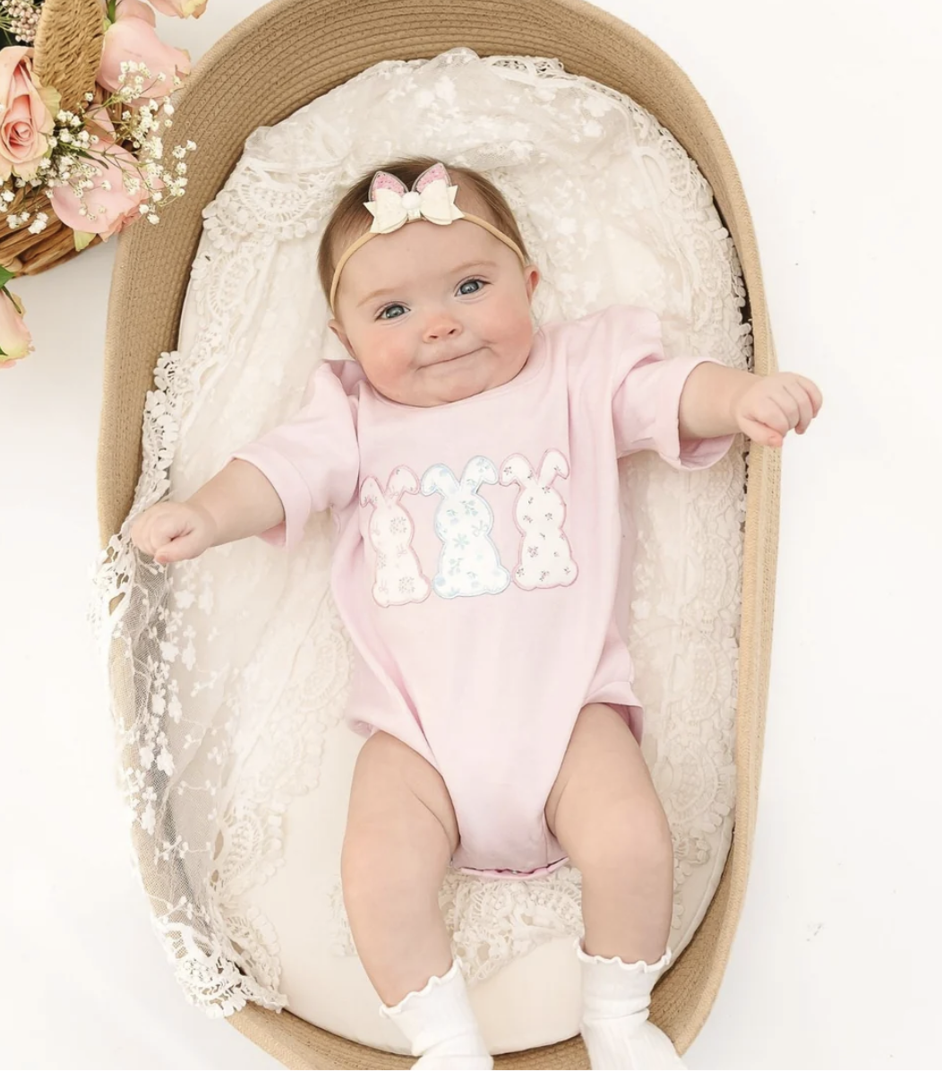 Sweet Wink Floral Bunny Patch Easter SS Romper