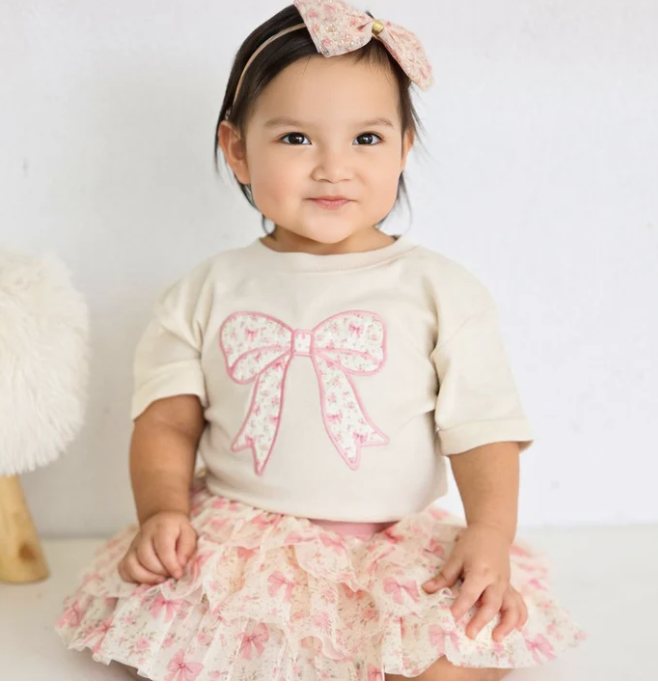 Sweet Wink Ditsy Floral Bow Patch SS Romper