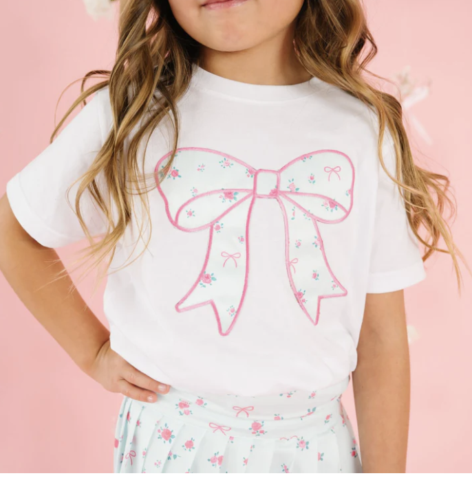 Sweet Wink Sky Blue Floral Bow Patch SS Tee