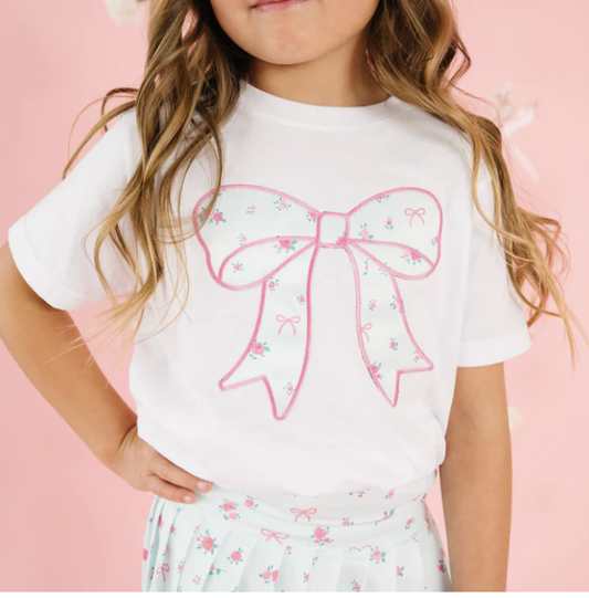Sweet Wink Sky Blue Floral Bow Patch SS Tee