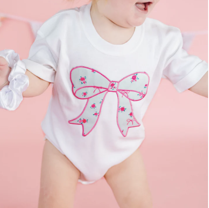 Sweet Wink Sky Blue Floral Bow Patch Romper