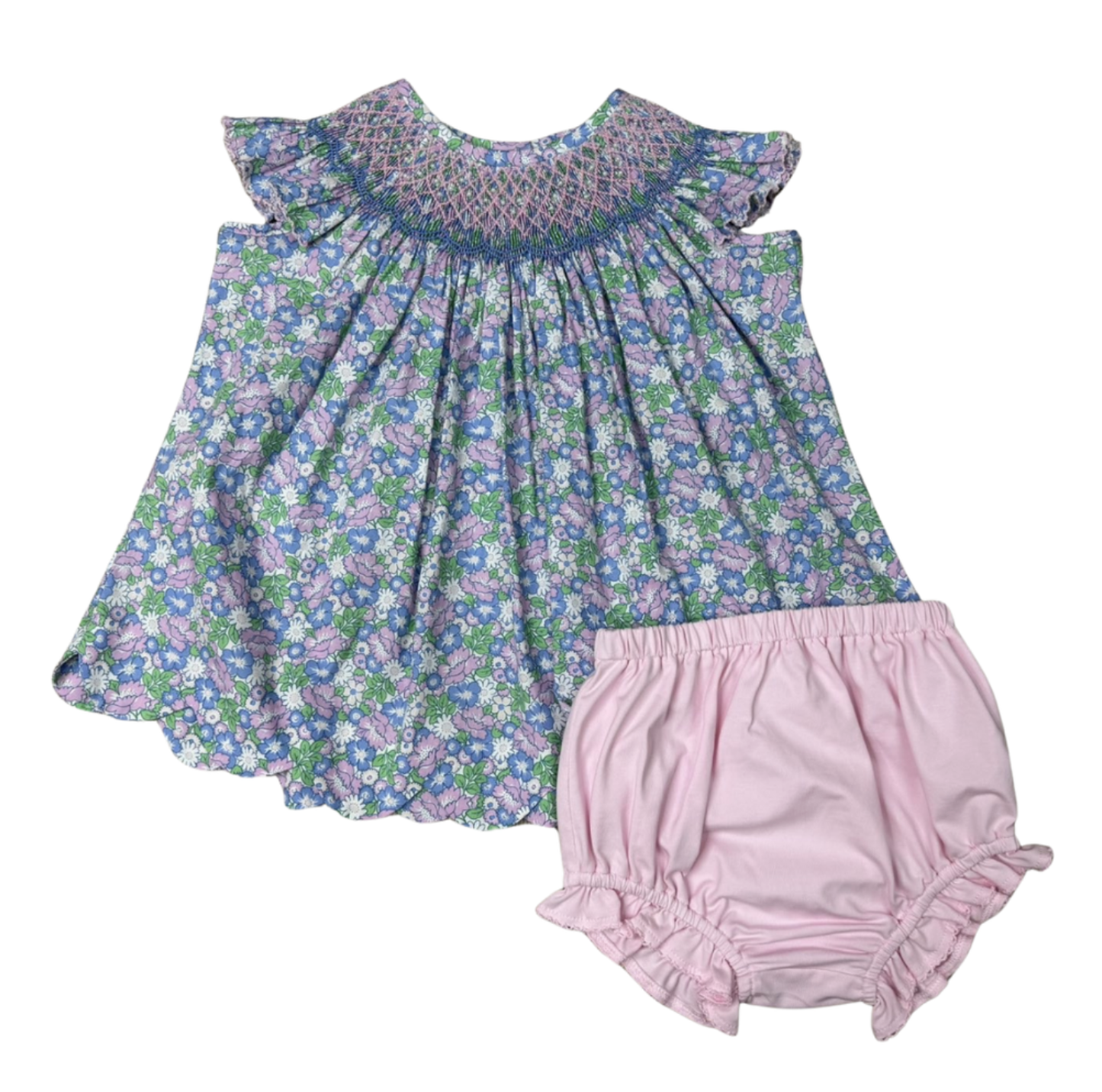 Whimsy Bay Brilliant Blooms Pearl Smocked Bishop Bloomer Set