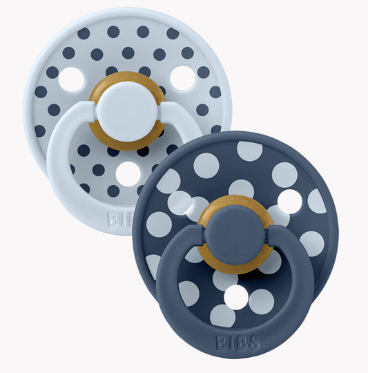 BIBS STUDIO  Colour Pacifiers 2 Pack Polka - Baby Blue/Steel Blue