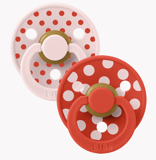 BIBS STUDIO Colour Pacifiers 2 Pack Polka - Blossom/Candy Apple