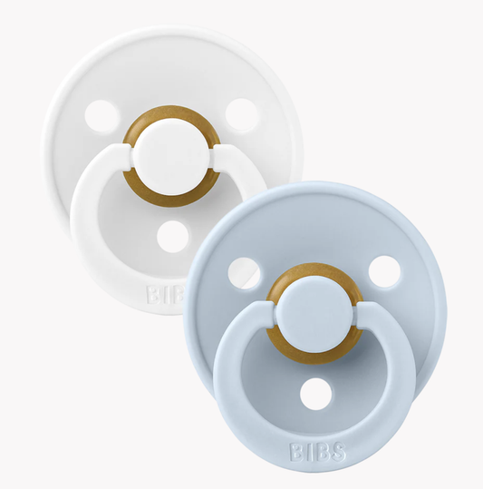BIBS Colour Pacifiers 2 Pack - White/Baby Blue