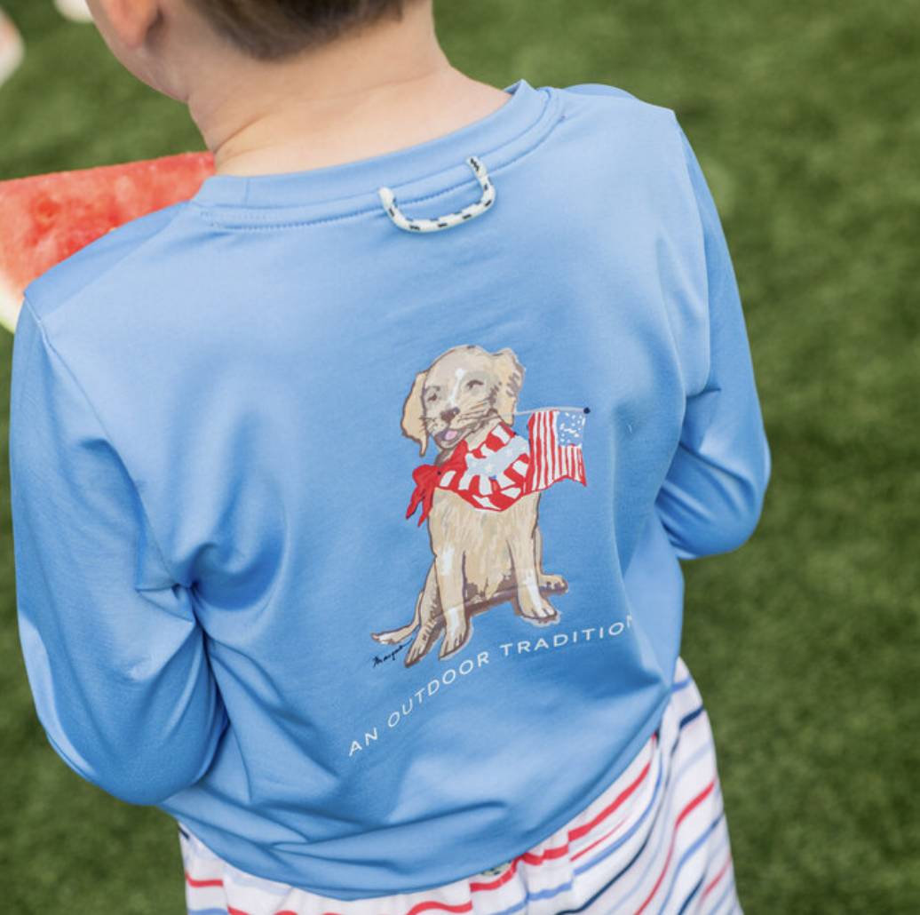Prodoh Long Sleeve Pro Performance Marina Blue Dog w/Flag