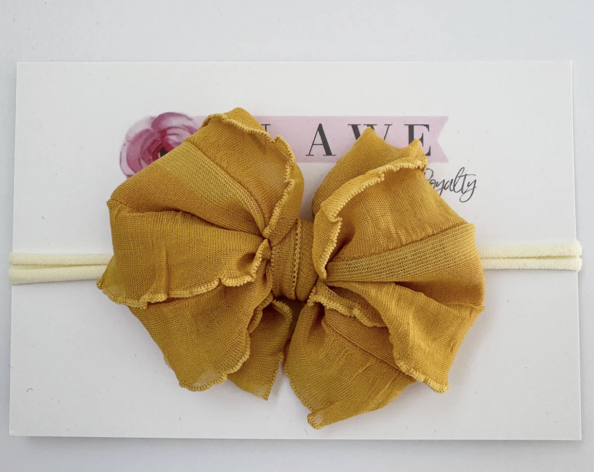 In Awe Skinny Mini Ruffled Headband- Mustard